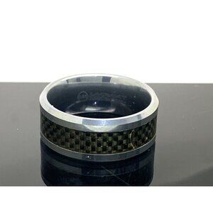 Men's Wedding Band Silver Green 10mm Wide Tungsten Carbide Ring Size 11